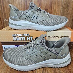 SKECHERS Men's Delson Hands Free Swift Fit Tennis Sneakers Shoes, Taupe